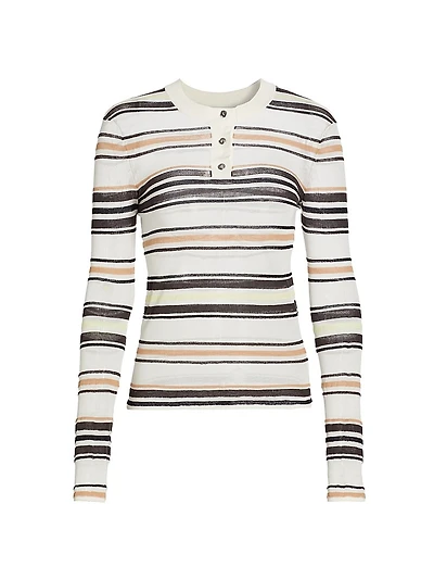 Stripe Cotton-Blend Button Sweater