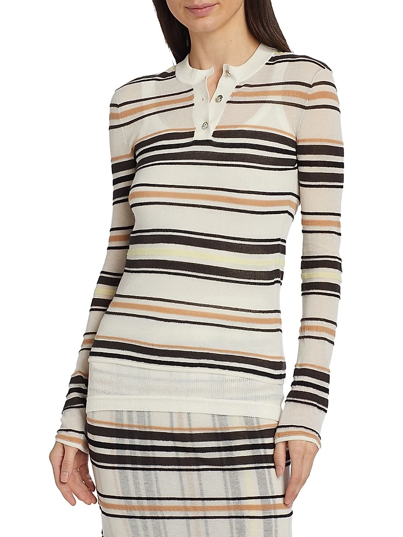 Stripe Cotton-Blend Button Sweater