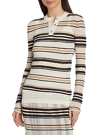 Stripe Cotton-Blend Button Sweater