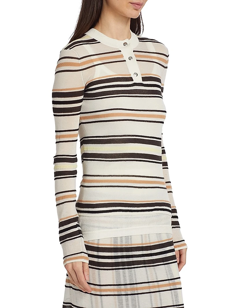 Stripe Cotton-Blend Button Sweater