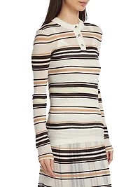 Stripe Cotton-Blend Button Sweater