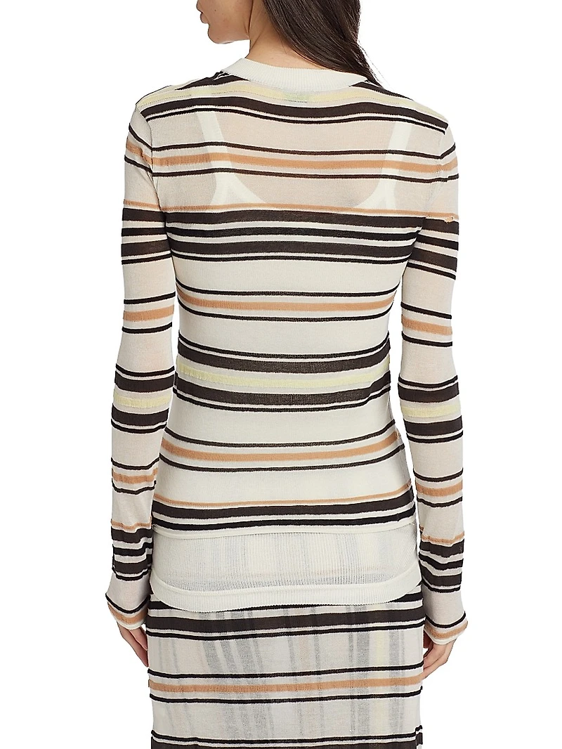 Stripe Cotton-Blend Button Sweater