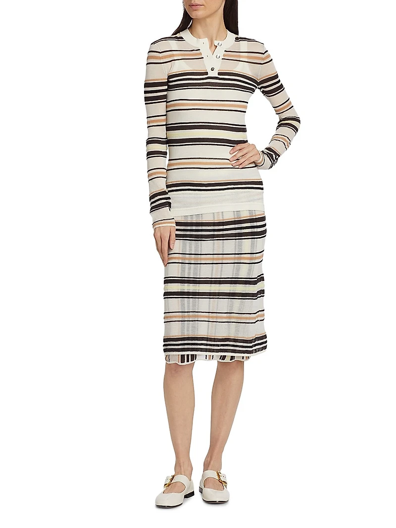 Stripe Cotton-Blend Button Sweater