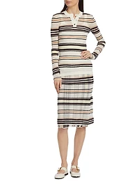 Stripe Cotton-Blend Button Sweater