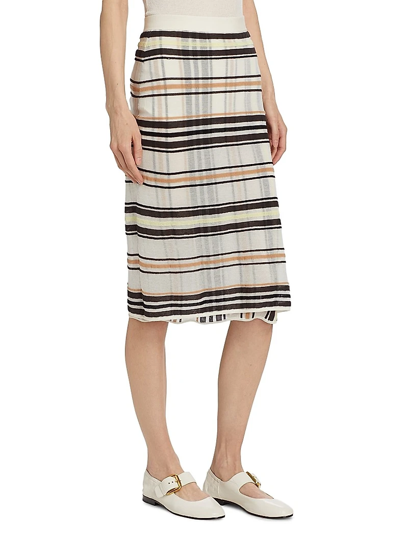 Stripe Cotton-Blend Midi-Skirt