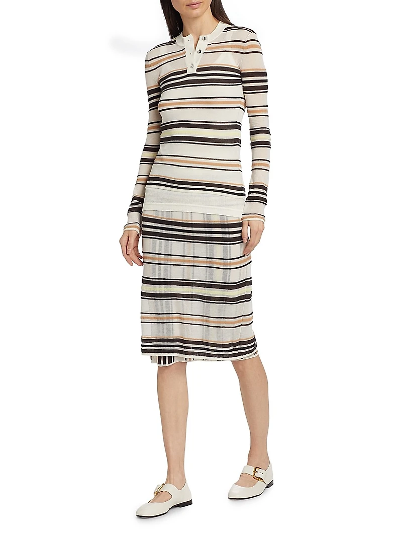 Stripe Cotton-Blend Midi-Skirt