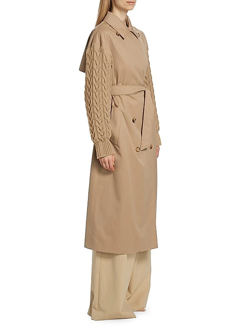 Cicladi Knit-Sleeve Trench Coat