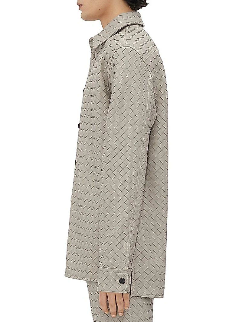 Intrecciato Leather Shirt Jacket