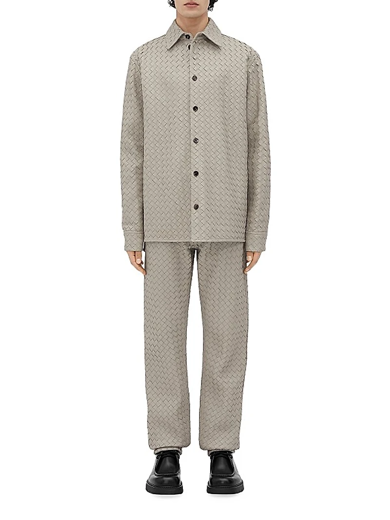 Intrecciato Leather Shirt Jacket