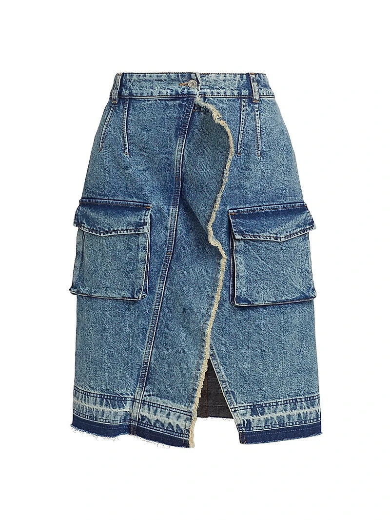 Ruffled Cargo Denim Midi-Skirt