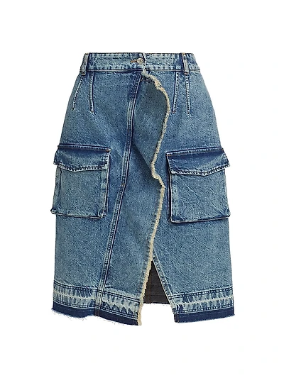 Ruffled Cargo Denim Midi-Skirt