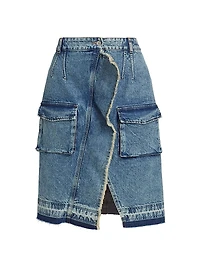 Ruffled Cargo Denim Midi-Skirt