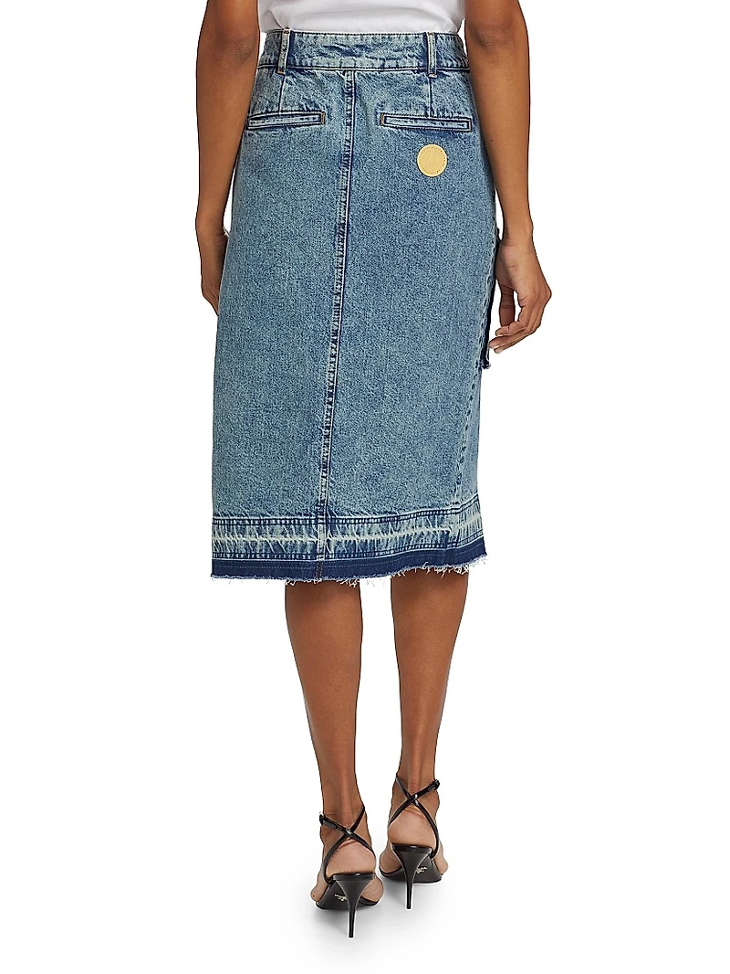 Ruffled Cargo Denim Midi-Skirt