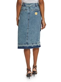 Ruffled Cargo Denim Midi-Skirt