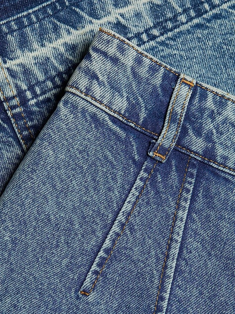 Ruffled Cargo Denim Midi-Skirt