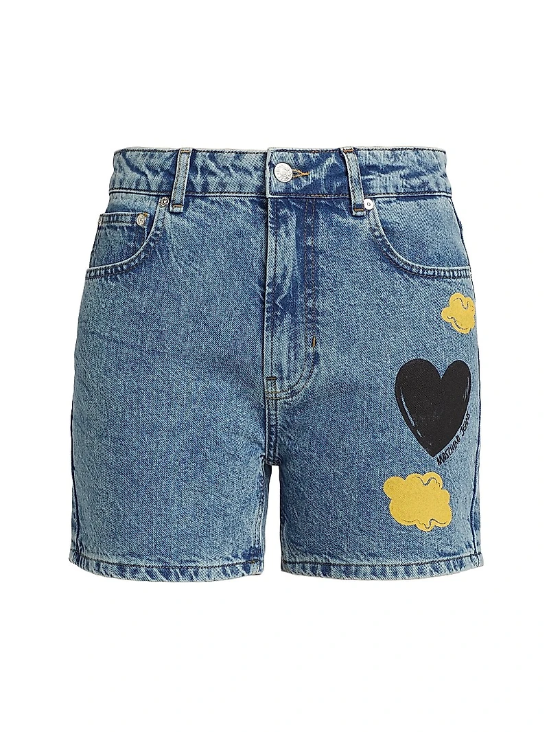Printed Denim Shorts