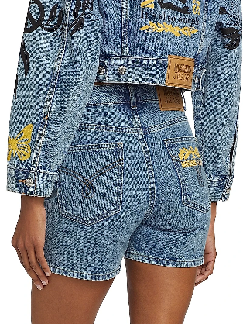 Printed Denim Shorts