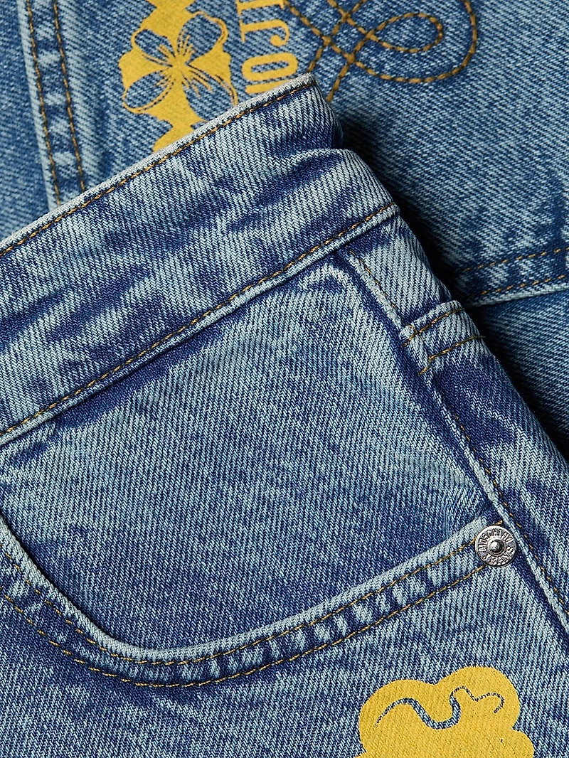 Printed Denim Shorts