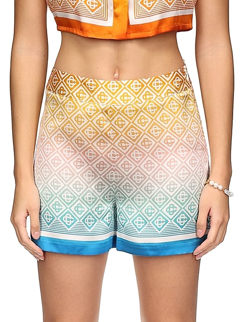 Geometric Print Silk Shorts