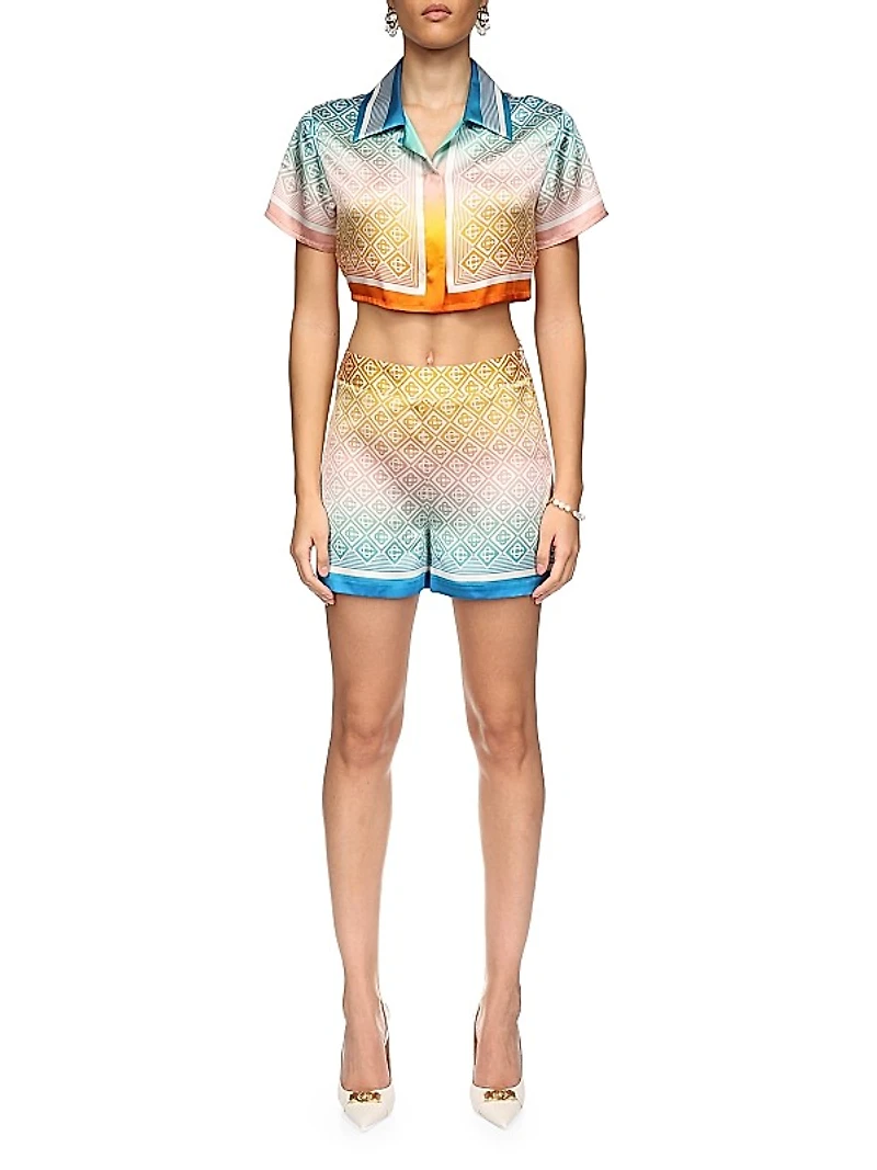 Geometric Print Silk Shorts
