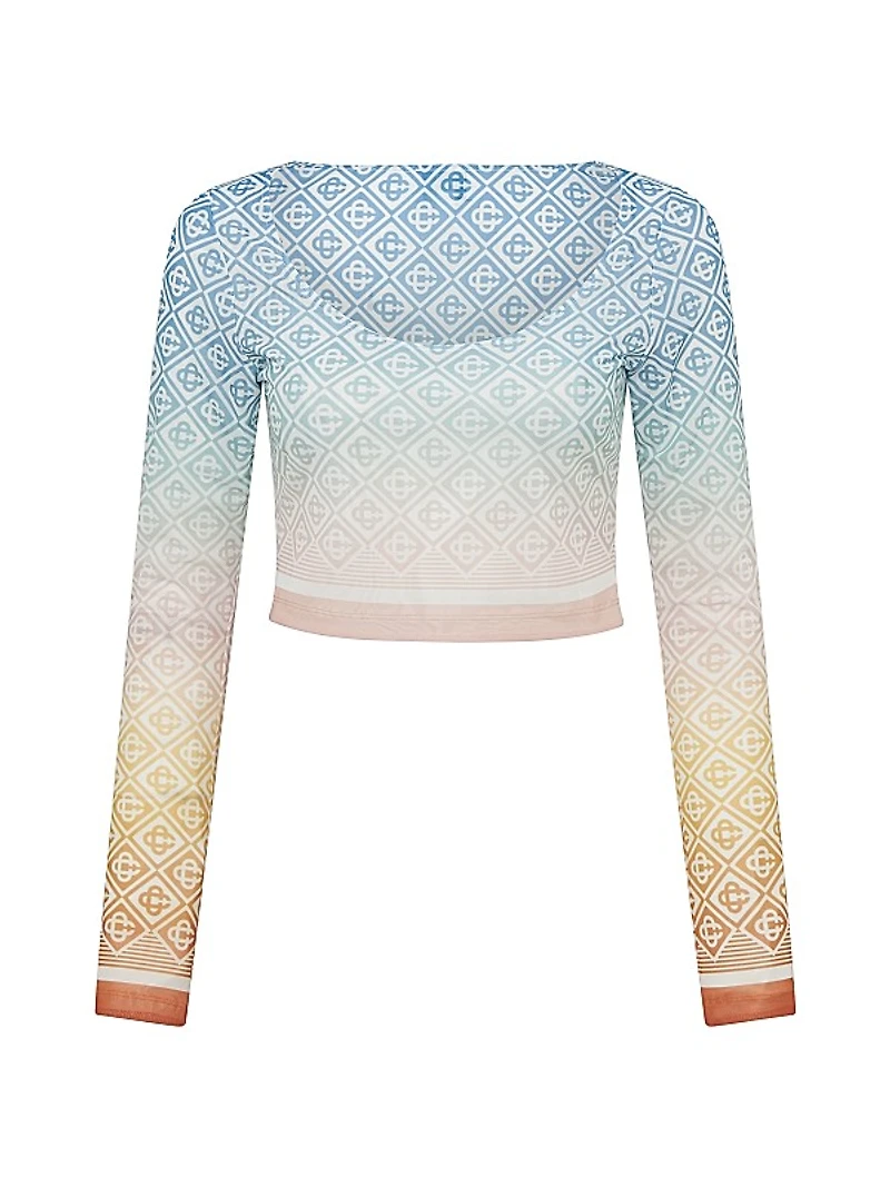 Geometric Print Mesh Crop Top