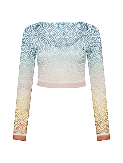 Geometric Print Mesh Crop Top