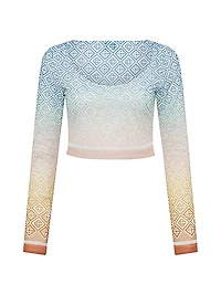 Geometric Print Mesh Crop Top