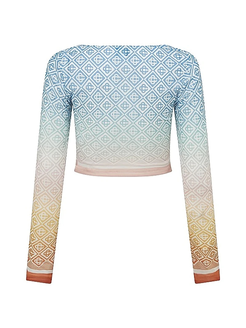 Geometric Print Mesh Crop Top
