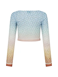 Geometric Print Mesh Crop Top