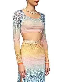 Geometric Print Mesh Crop Top
