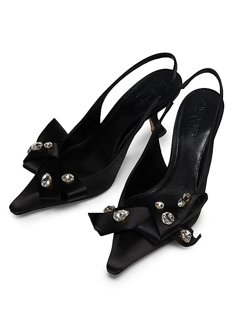 75MM Crystal-Embellished Satin Slingback Pumps