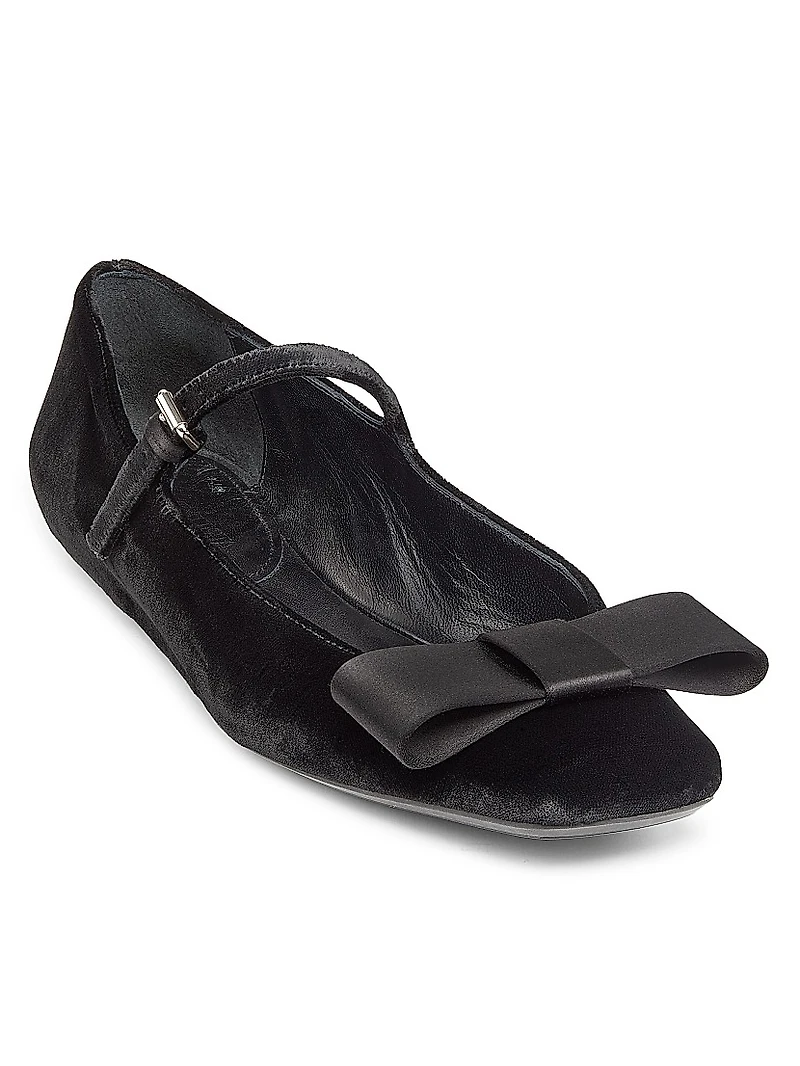 Bow-Detailed Velvet Ballerina Flats