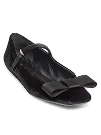 Bow-Detailed Velvet Ballerina Flats
