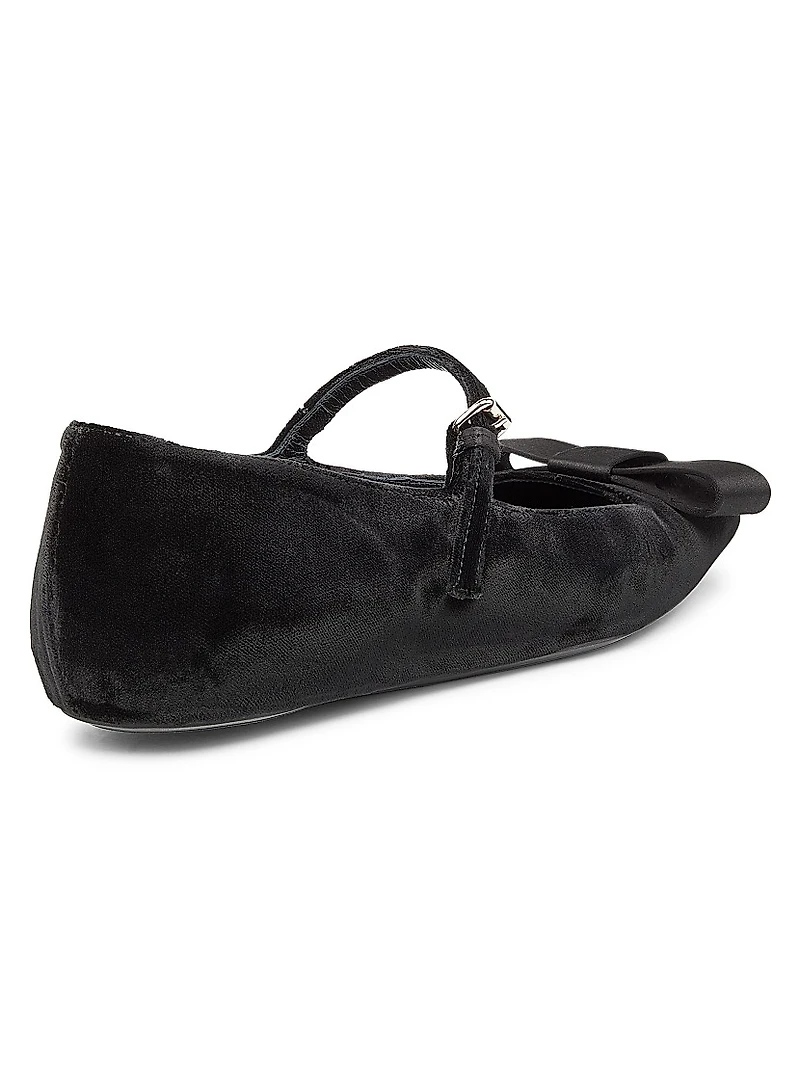 Bow-Detailed Velvet Ballerina Flats