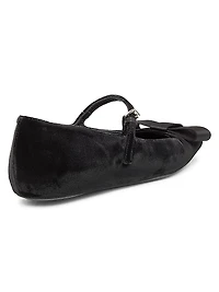 Bow-Detailed Velvet Ballerina Flats
