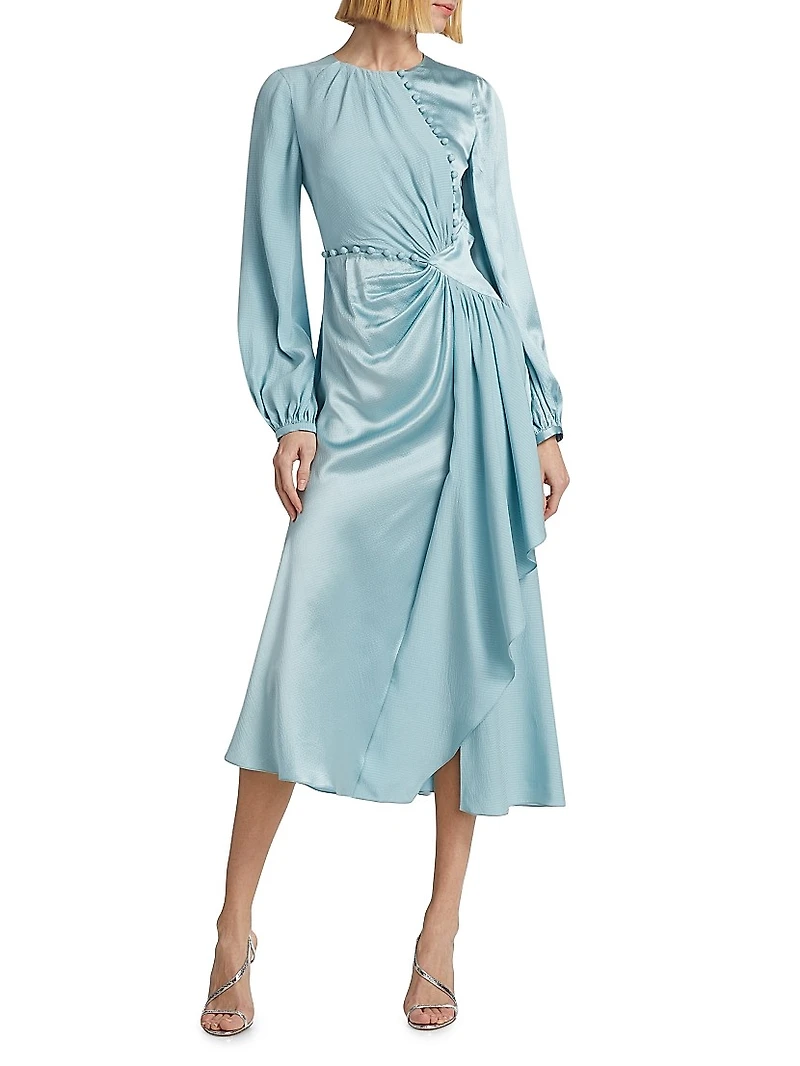 Buttoned-Waist Silk Cocktail Dress