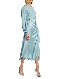 Buttoned-Waist Silk Cocktail Dress
