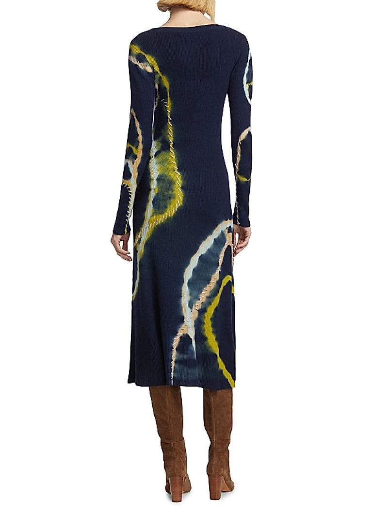 Tie-Dye Scoopneck Midi-Dress