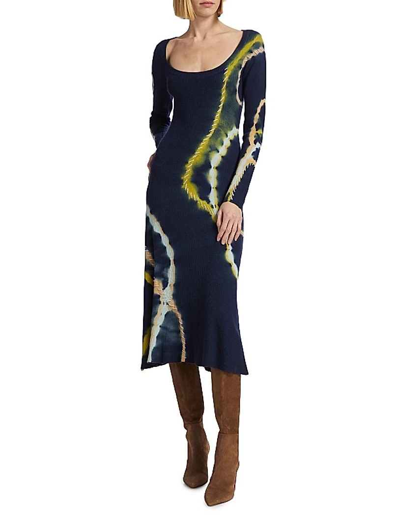 Tie-Dye Scoopneck Midi-Dress