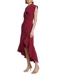 Drape-Front Ruffle-Hem Hi-Lo Dress