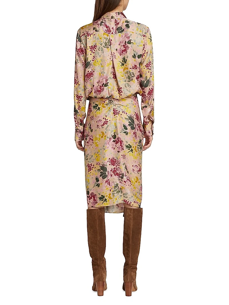 Floral Satin Draped Shirtdress