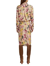 Floral Satin Draped Shirtdress