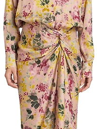 Floral Satin Draped Shirtdress