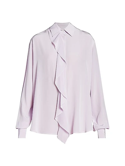 Silk Asymmetric Ruffled Blouse