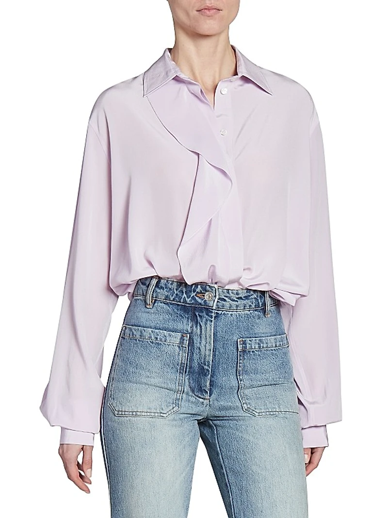 Silk Asymmetric Ruffled Blouse