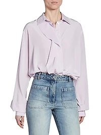 Silk Asymmetric Ruffled Blouse