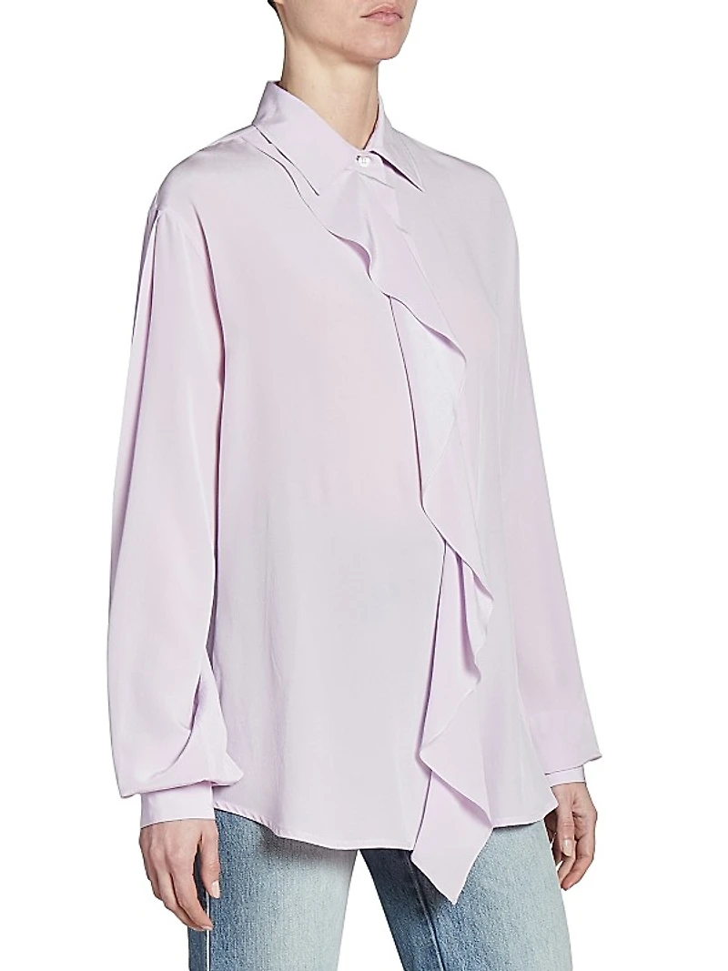Silk Asymmetric Ruffled Blouse