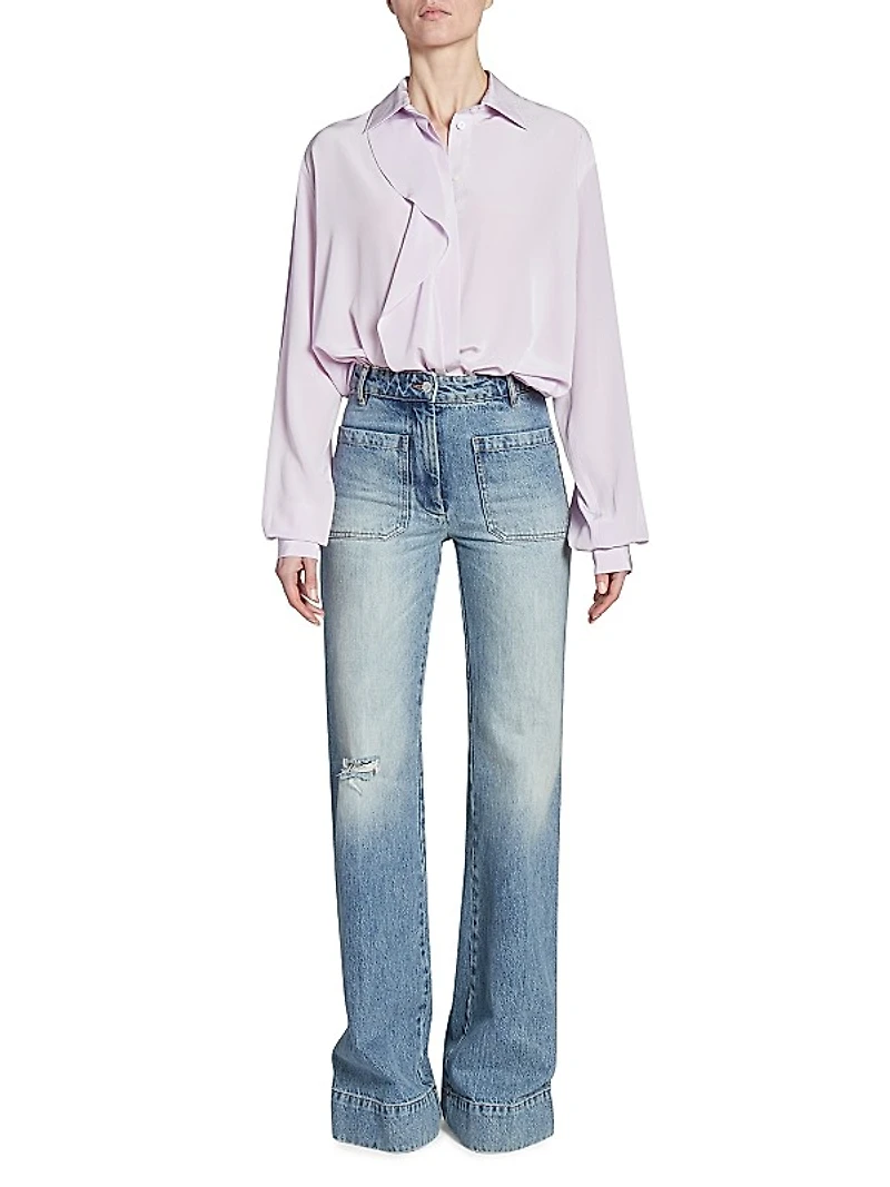 Silk Asymmetric Ruffled Blouse
