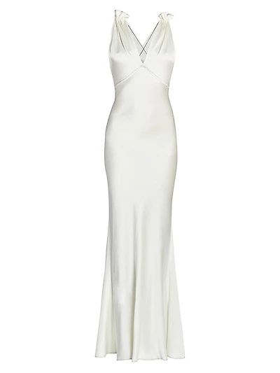 Satin Gathered Shoulder Cami Gown
