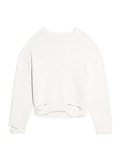Distressed Cotton Crewneck Sweater
